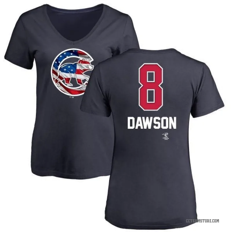 Andre Dawson Women's Navy Chicago Cubs Name and Number Banner Wave V-Neck T-Shirt -