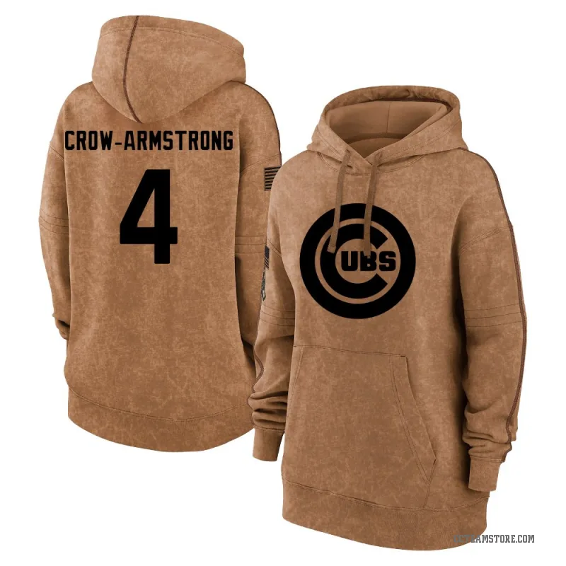 Pete Crow-Armstrong Women's Brown Chicago Cubs 2023 Salute to Service Pullover Hoodie