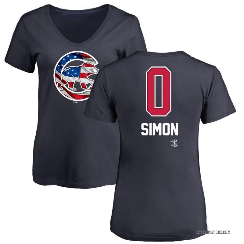 Ronny Oliver Simon Women's Navy Chicago Cubs Name and Number Banner Wave V-Neck T-Shirt -