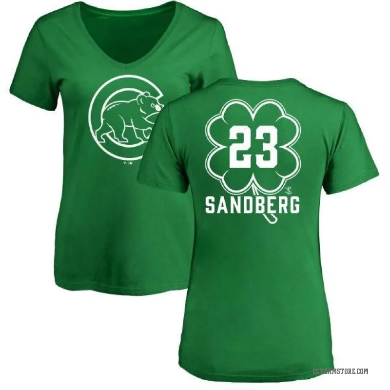 Ryne Sandberg Women's Green Chicago Cubs Dubliner V-Neck T-Shirt - Kelly