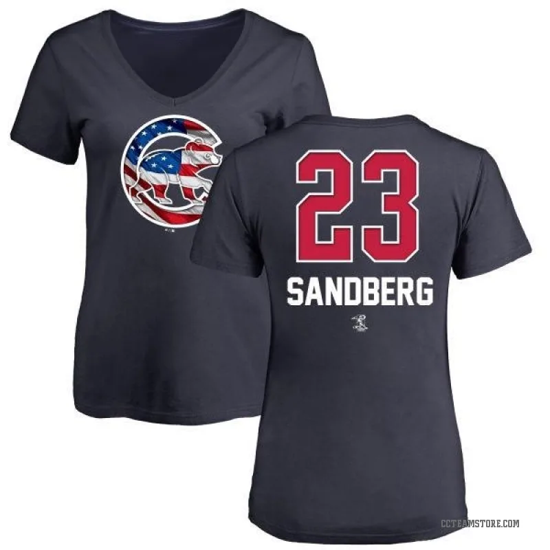 Ryne Sandberg Women's Navy Chicago Cubs Name and Number Banner Wave V-Neck T-Shirt -