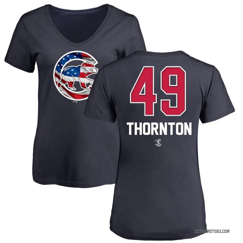 Trent Thornton Women's Navy Chicago Cubs Name and Number Banner Wave V-Neck T-Shirt -