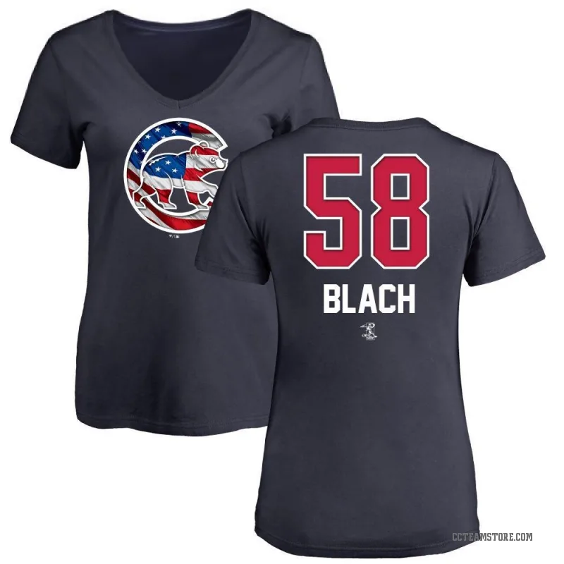 Ty Blach Women's Navy Chicago Cubs Name and Number Banner Wave V-Neck T-Shirt -